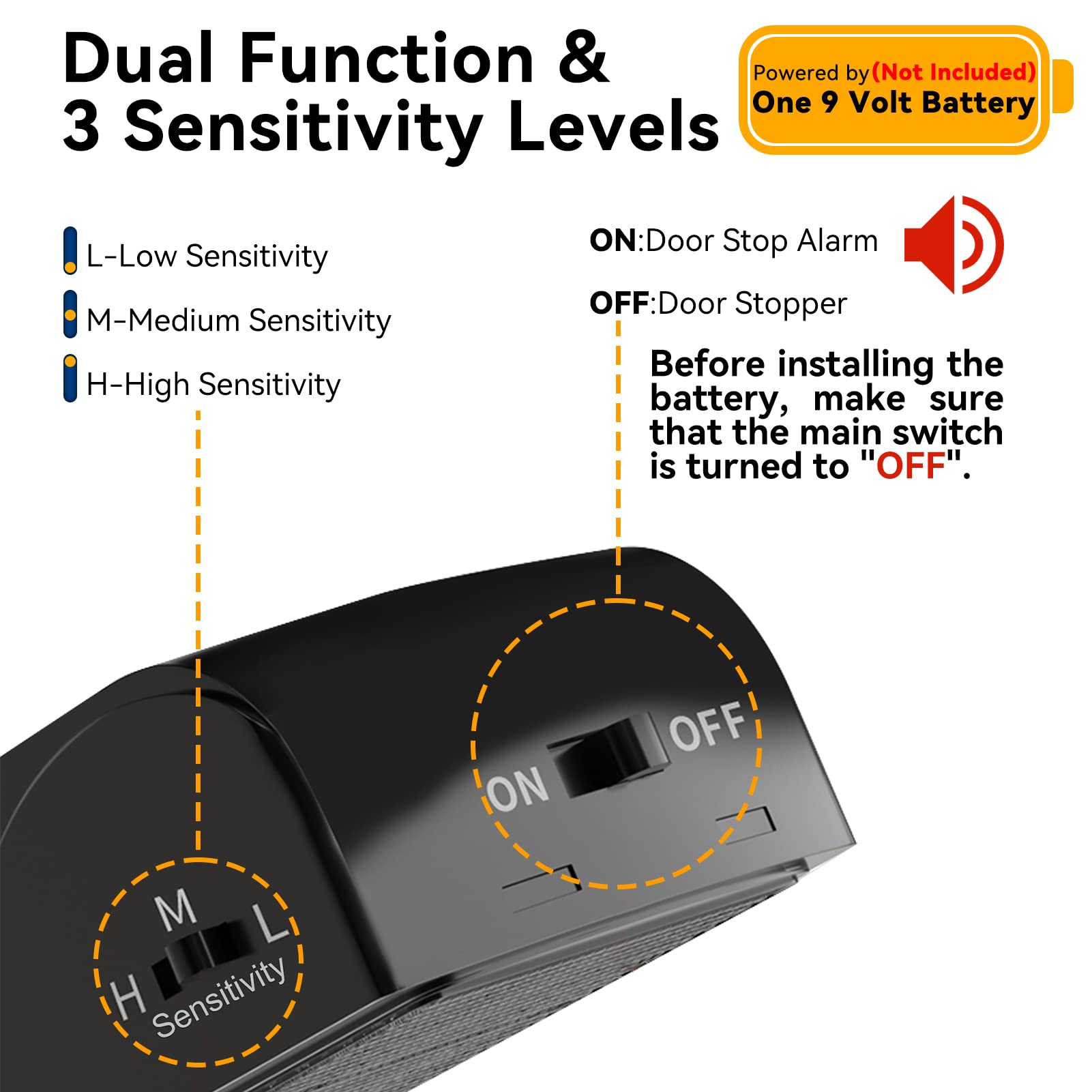 4 Pack AceMining Door Stop Alarm, Door-Stop Alarm with 120dB Siren, Door Stop Alarms for Home Door Stoppers Security, Door Stoppers Alarm for Travelling Hotel, Floor Wedge Alarm Door Stopper (Black)
