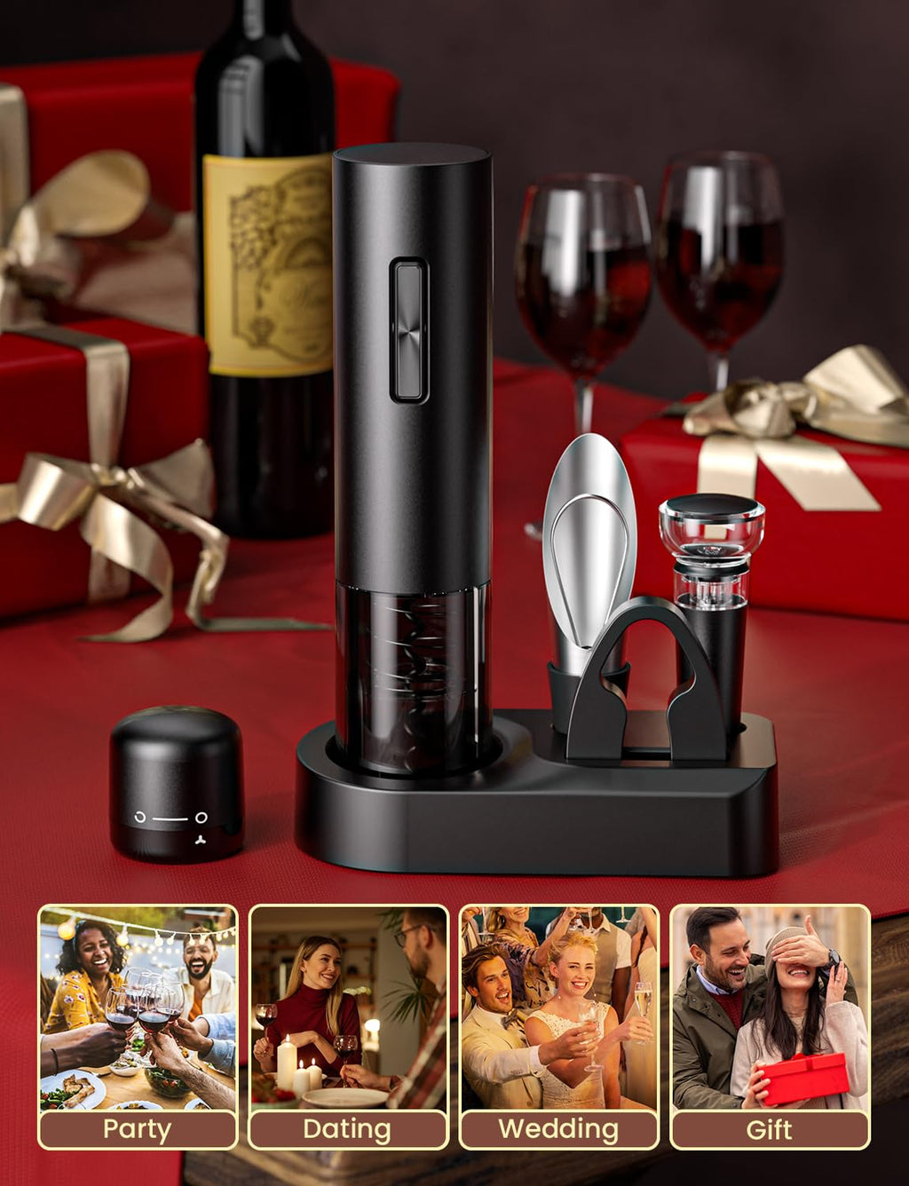 GHB Wine Opener Electric Wine Bottle Opener Rechargeable Cordless, Automatic Corkscrew Wine Opener for Home Kitchen Party Bar Gifts for Men