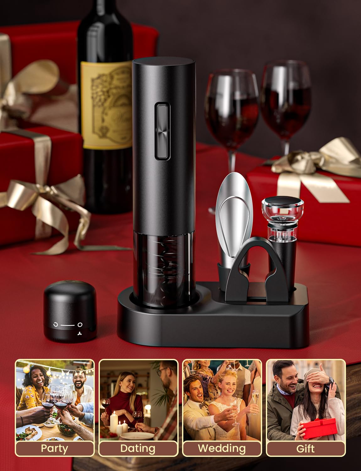 GHB Wine Opener Electric Wine Bottle Opener Rechargeable Cordless, Automatic Corkscrew Wine Opener for Home Kitchen Party Bar Gifts for Men