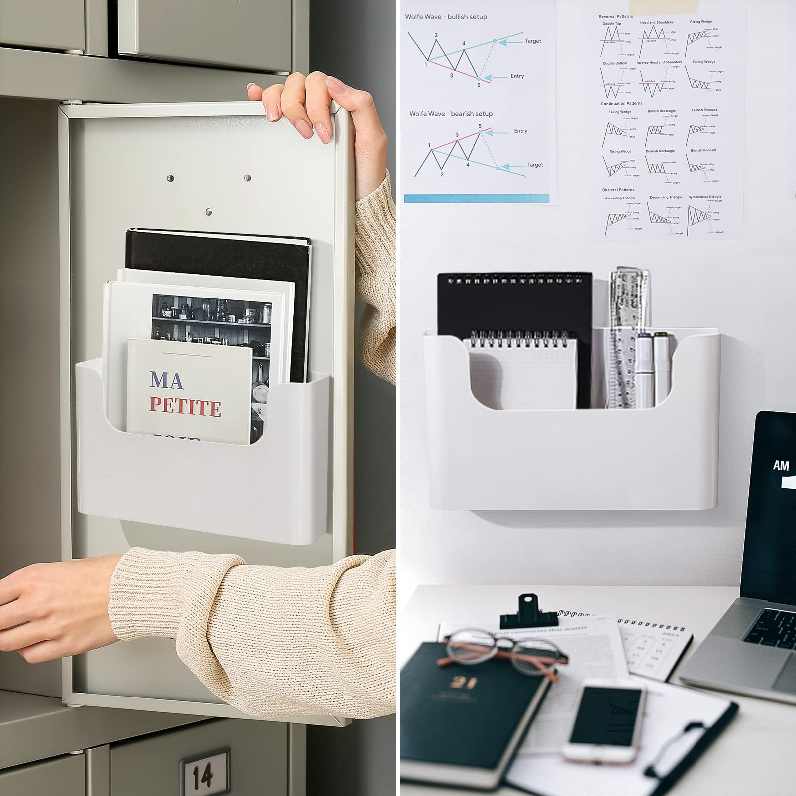 FKTXCO Wall Folder Holder File Organizer Wall Mount Hanging File Organizer Door Office Mail Supplies Storage Magazine Envelope Planner Wall Single Pocket Off White Plastic(2 Count)