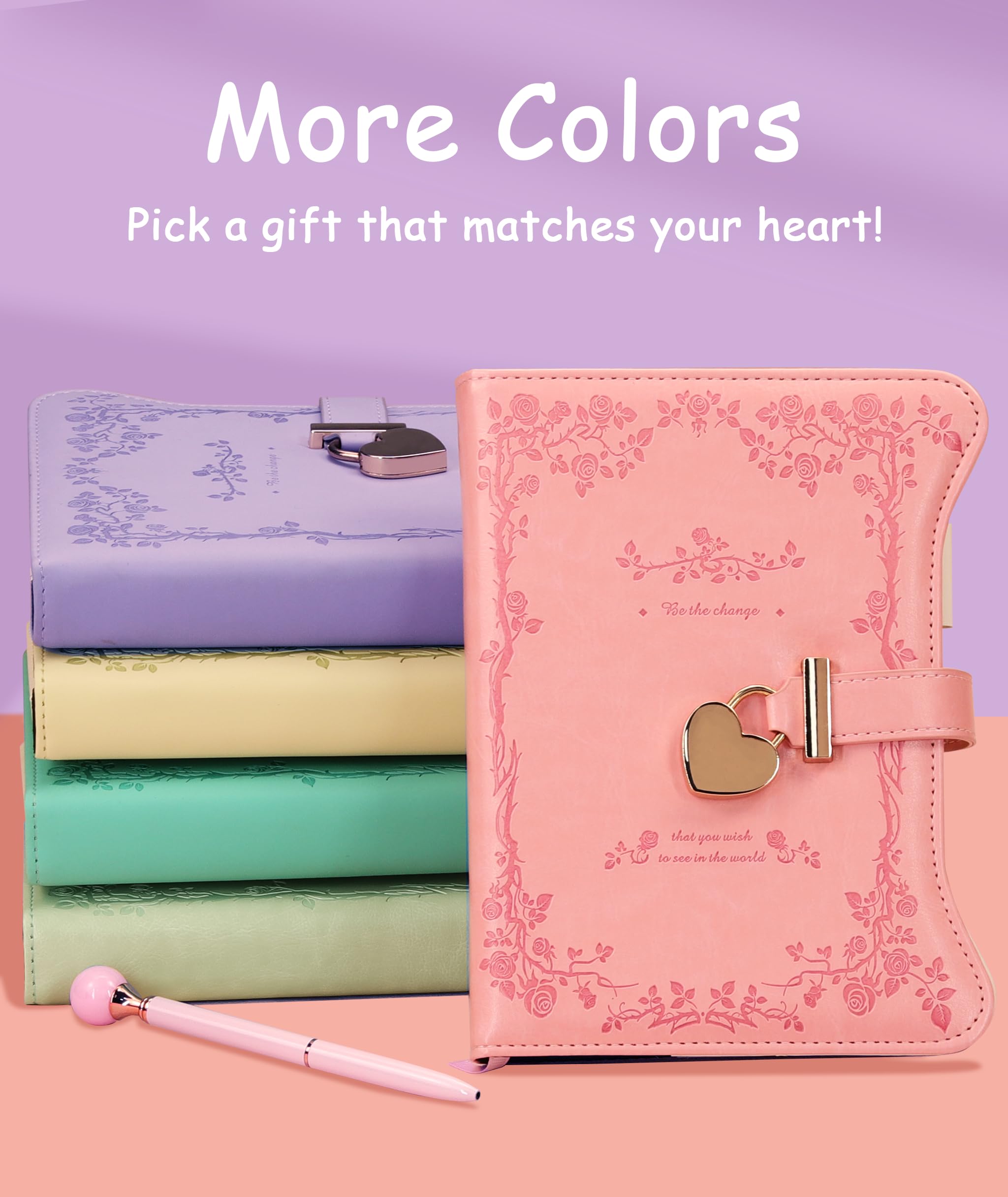 Hoci Poci Diary with Lock and Keys for Girls Gift Ideas, Refillable Journal for Women, Secret Notebook with Lined Pages for Writing Drawing, Pen and Bookmark Included (Pink)