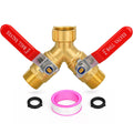 XIBETEO Heavy Duty Brass Garden Hose Splitter 2 Way with Stainless Steel Long Handle 3/4" GHT Thread Hose Y Valve Garden Hose Connector with Seal Tape and Washers
