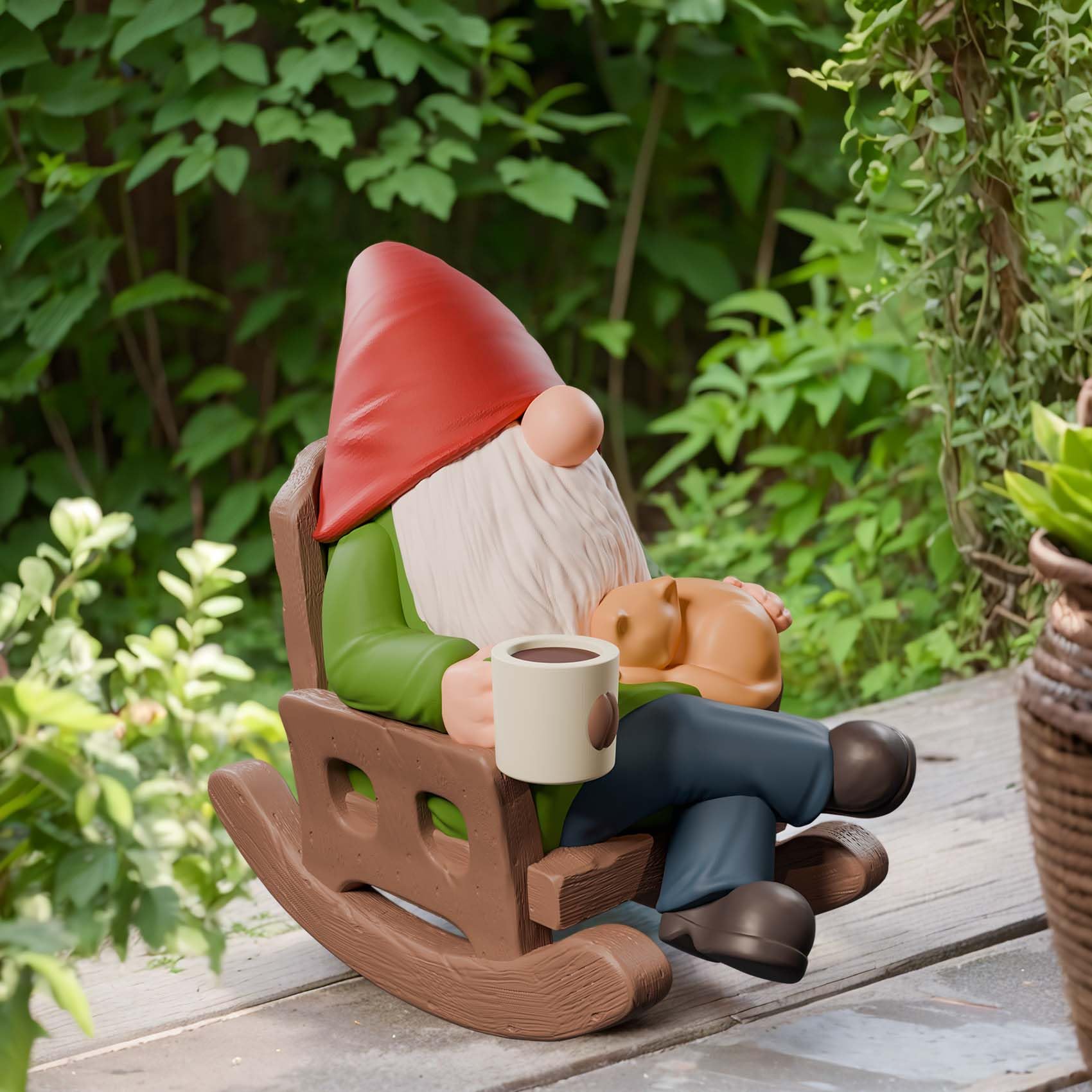 Drinking Coffee Garden Gnomes Statue Decoration, Rocking Chair Garden Gnomes Figurine Ornament for Indoor Outdoor Home Patio Yard Lawn Ourside