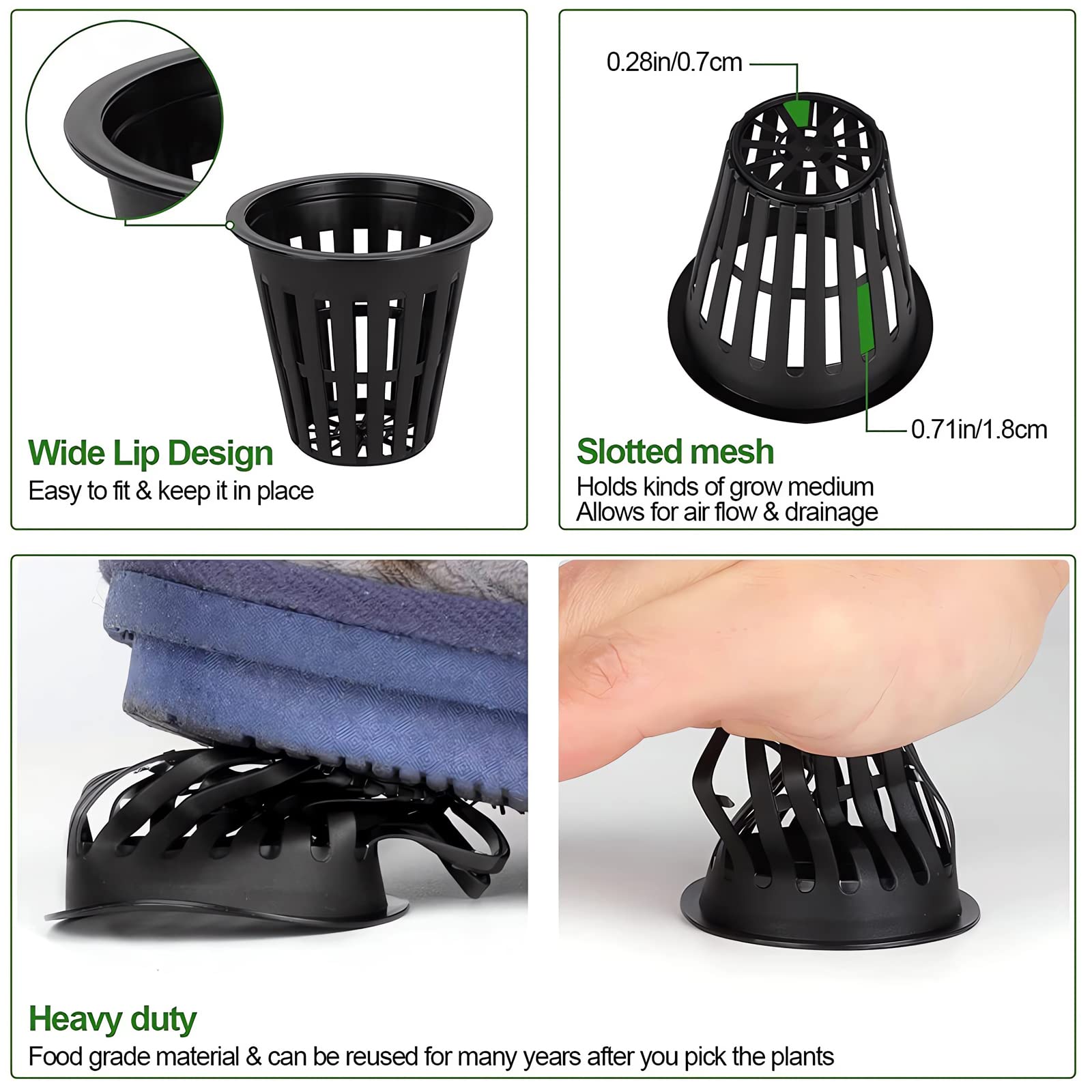 Naturezhen 100 Pack Garden Slotted Mesh Net Cups, 2" Round Hydroponic Net Pots Cups, Wide Lip Bucket Basket for Hydroponics for Hydroponics & Aquaponics, Indoor and Outdoor Plant Growth, Multi-Purpose