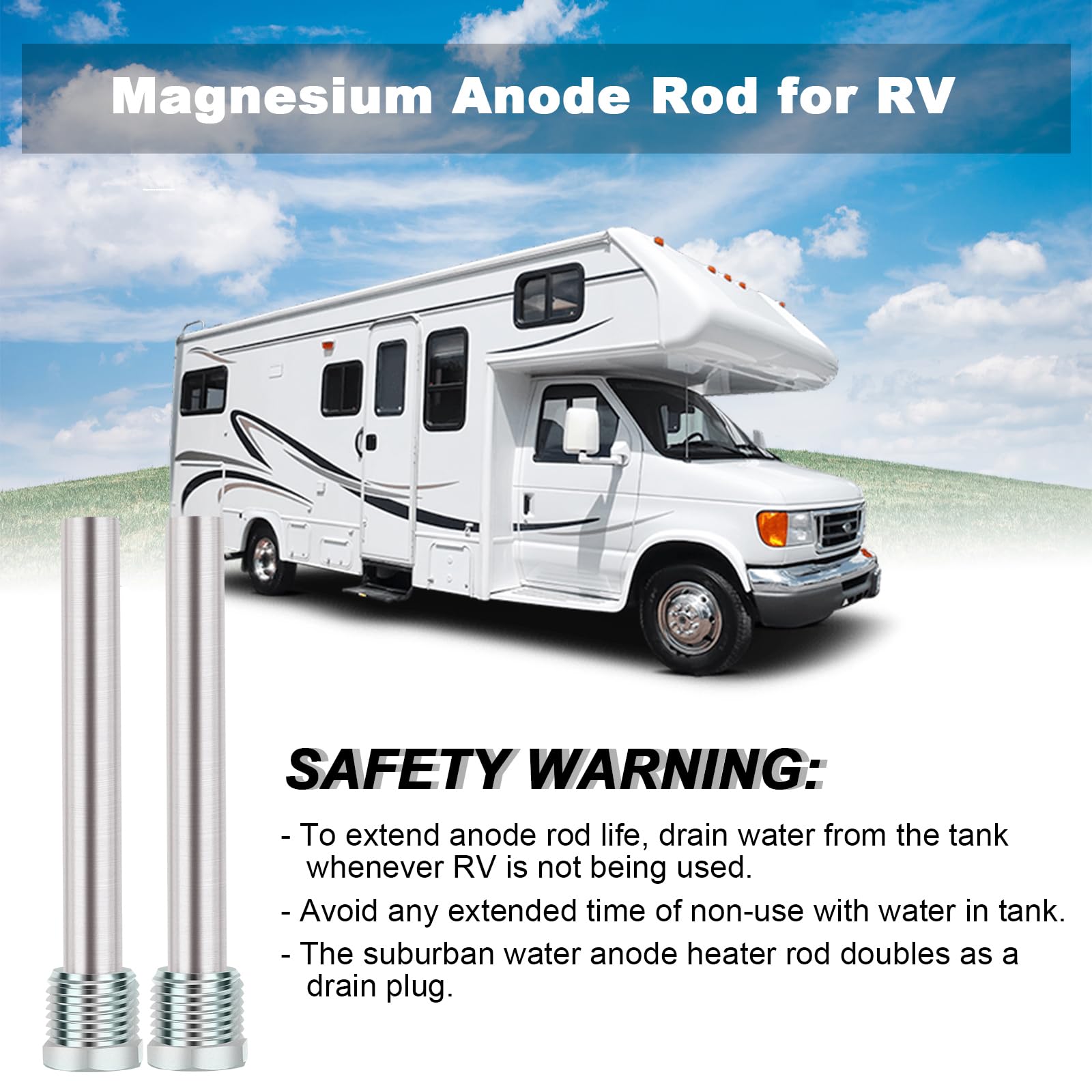 2 Pack RV Water Heater Anode Rod - 4.5" L x 1/2" NPT, Replacement Part for Atwood Dometic Water Heater 11553