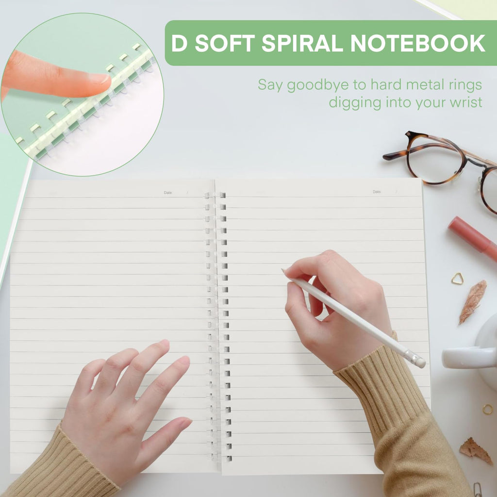 Colacoo 4 Pack B5 Spiral Notebook - PP Hardcover Spiral Bound Notebook with Soft Coil, 7 x 10" Coil Notebook College Ruled Lined Journal Notebook, 70 Sheets/140 Lined Pages, Assorted Green