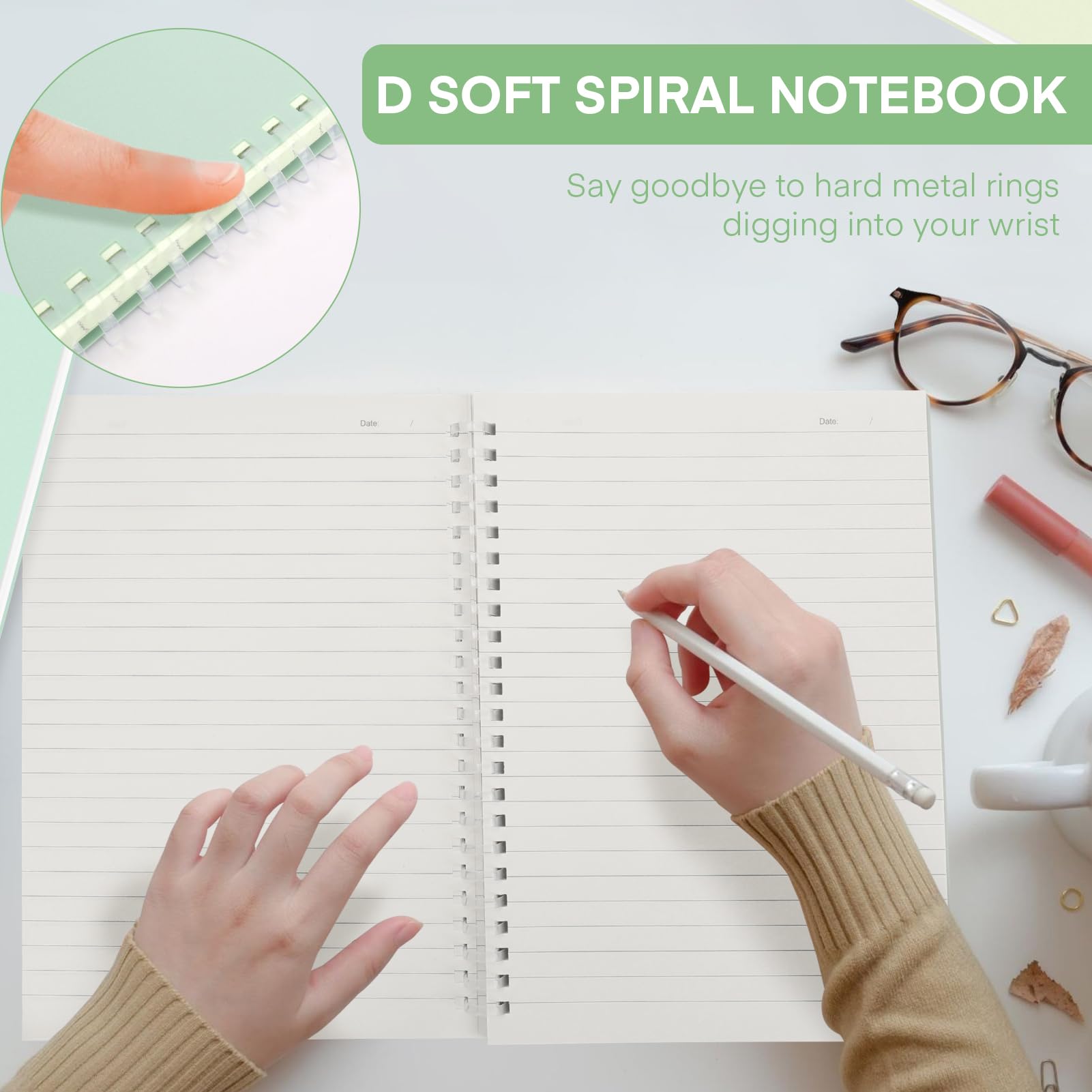Colacoo 4 Pack B5 Spiral Notebook - PP Hardcover Spiral Bound Notebook with Soft Coil, 7 x 10" Coil Notebook College Ruled Lined Journal Notebook, 70 Sheets/140 Lined Pages, Assorted Green