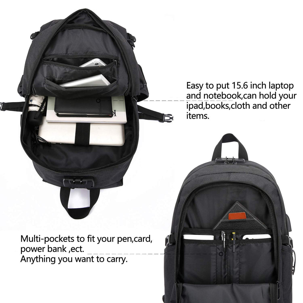 Laptop Backpack,Anti Theft Business Travel Backpack for Men Women Work Bag Slim Laptop Bag with USB Charging Port Lock,Durable Water Resistant Computer Bag Fits 15.6 Inch Laptop Notebook,Black