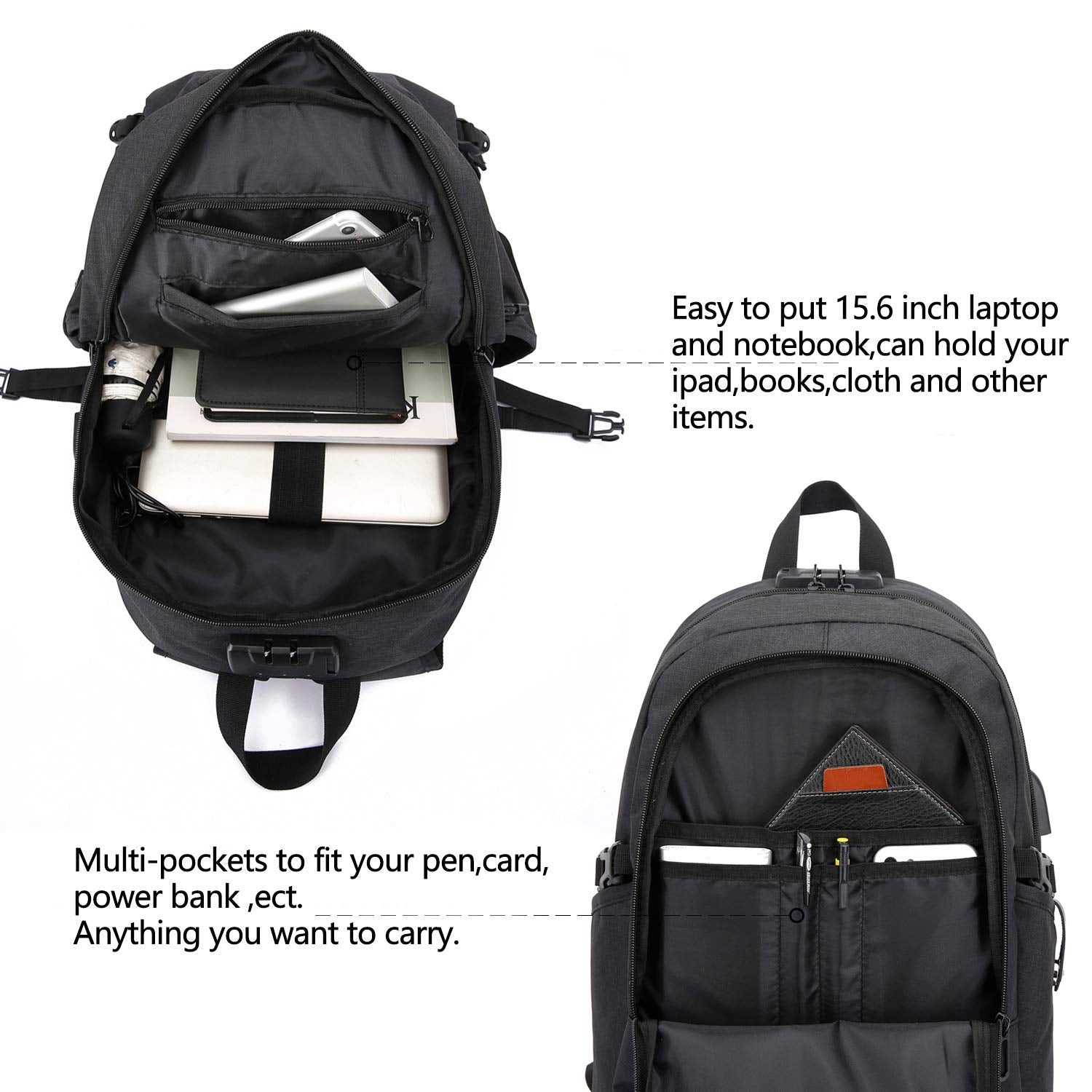 Laptop Backpack,Anti Theft Business Travel Backpack for Men Women Work Bag Slim Laptop Bag with USB Charging Port Lock,Durable Water Resistant Computer Bag Fits 15.6 Inch Laptop Notebook,Black