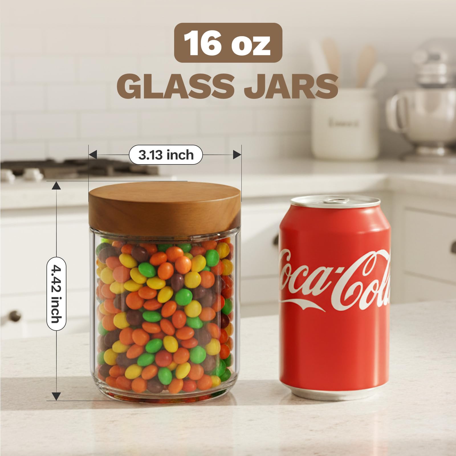 Bumobum Glass Jar with Lid, 500ml(16oz) Overnight Oats Jar, Glass Container Food Storage, Wide Mouth Mason Jars for Chia Pudding Meal Prep Parfait Salad Snacks Yogurt Spice,4 Pack