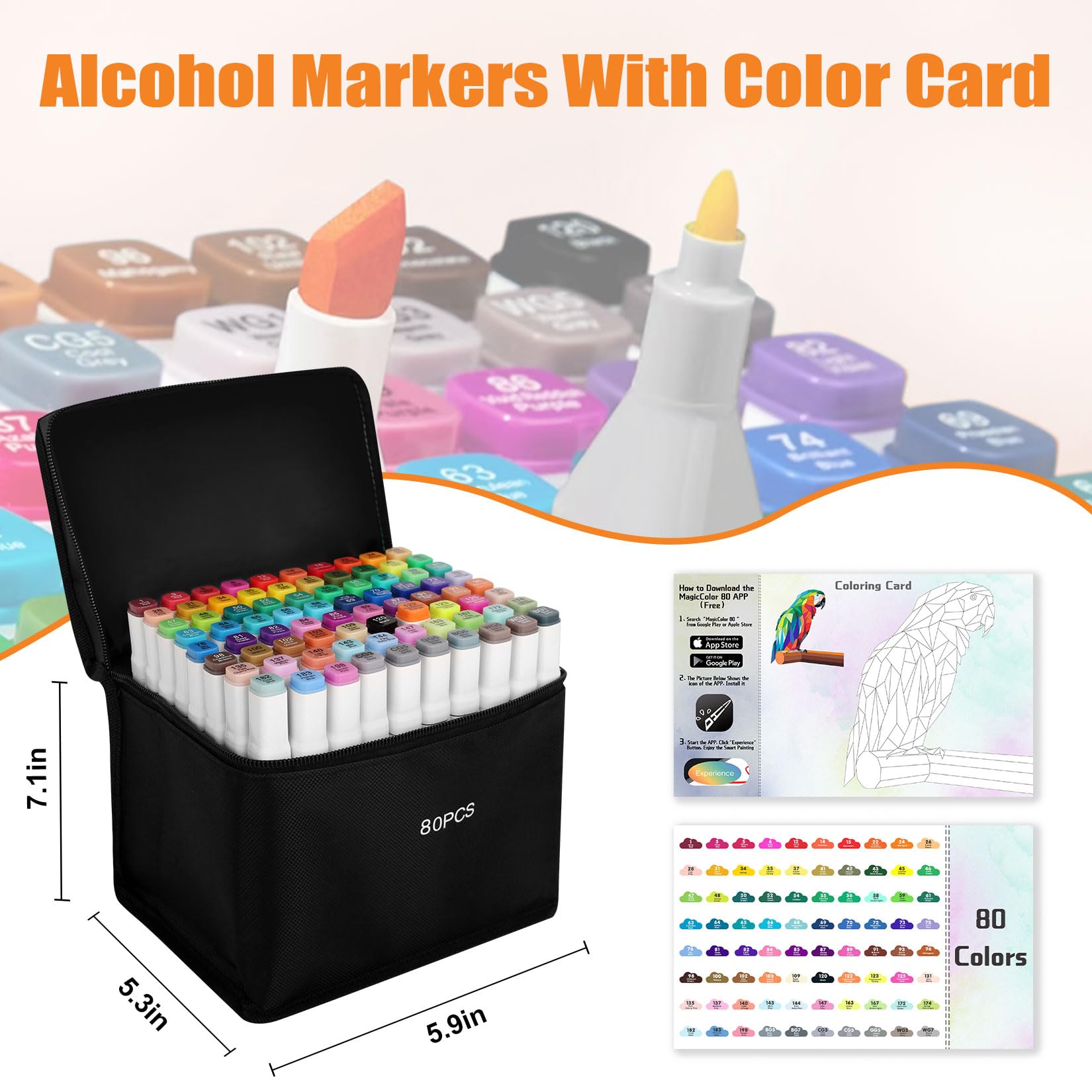 Fnooota 80 Colors Alcohol Markers Set with APP, Dual Tips Art Markers for Drawing, Sketching Coloring Artist Pens, Drawing Markers for Adult