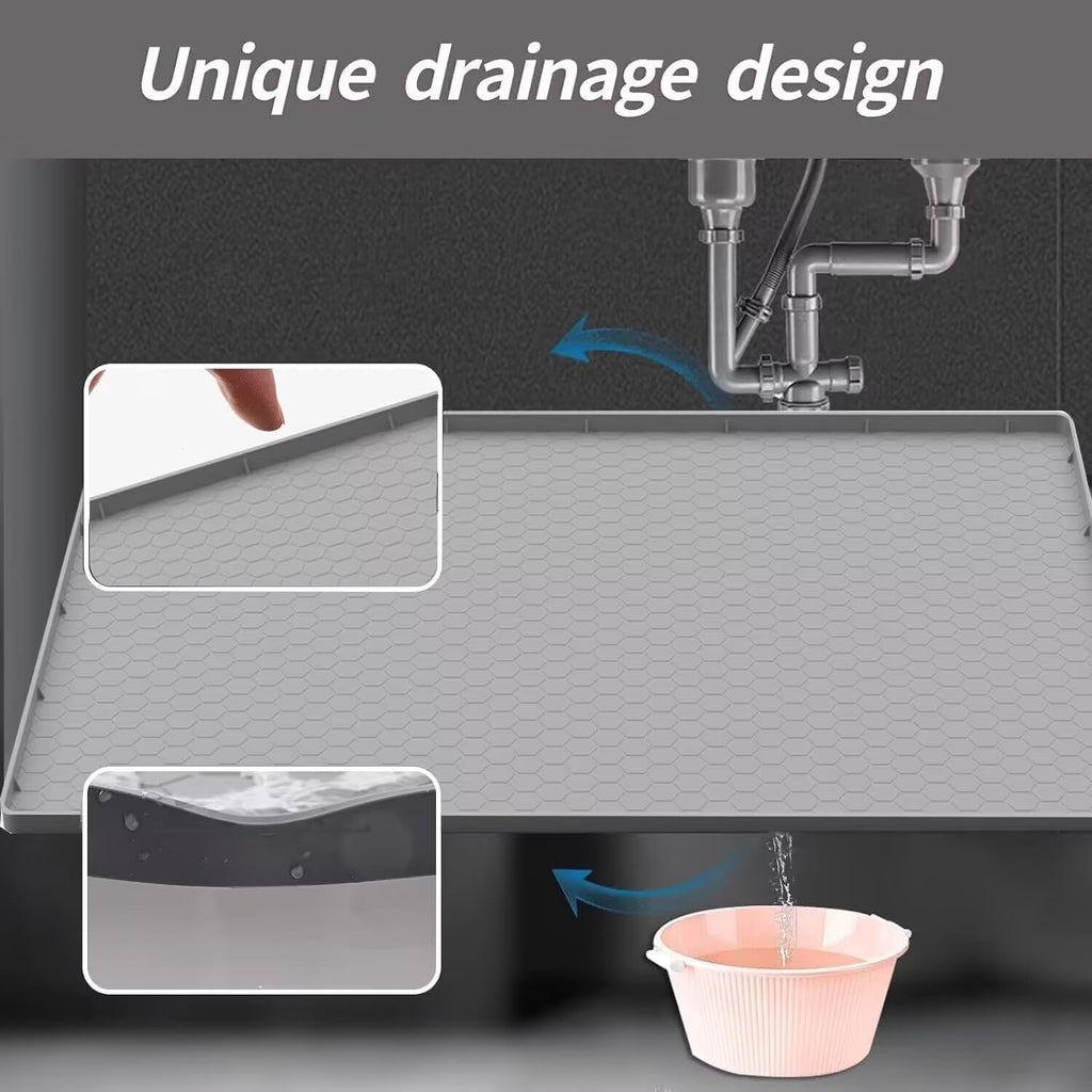 Under Sink Mat for Kitchen Waterproof, 31" x 22" Silicone Under Sink Tray, Under Sink Liner for Kitchen Bathroom Cabinet (Grey)