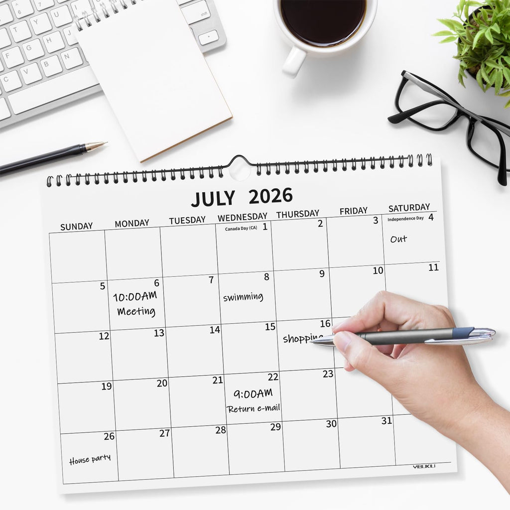 Yibukiu Wall Calendar 2026-2027, 18 Months Calendar July 2026 to December 2027, 14"×11" Hanging Calendar for Home Office School Planning (Simple, Horizontal)