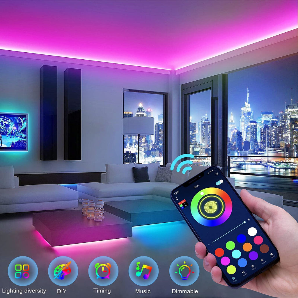 Tenmiro Led Lights for Bedroom, Music Sync LED Rope Lights APP Control with Remote, RGB Led Strip Lights for Room Kitchen Party Home Decoration (65.6ft)