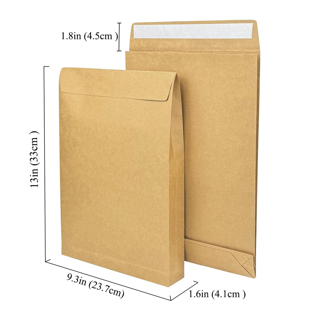 Neehows 15 Pack Expandable Large Kraft Envelopes, 9.3" x 13" Big Mailing Envelopes Self Seal Anti Tear Catalog Envelopes for Business Office Paper Documents File Storage - Brown