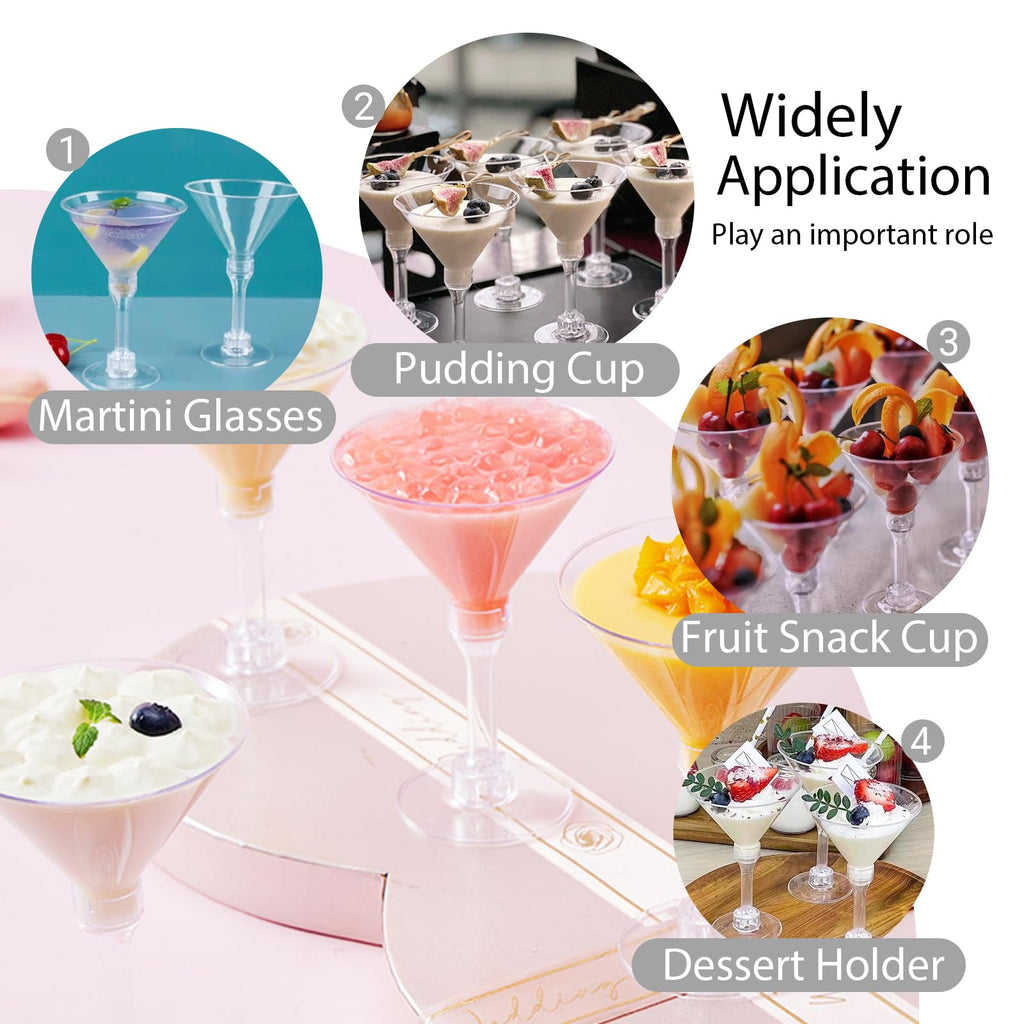 WUWEOT 60 Pack Plastic Martini Glasses, 5 Oz Unbreakable Tall Cocktail Glasses, Reusable Appetizer Dessert Cups Drinkware for Home Bar Restaurant Party Supply