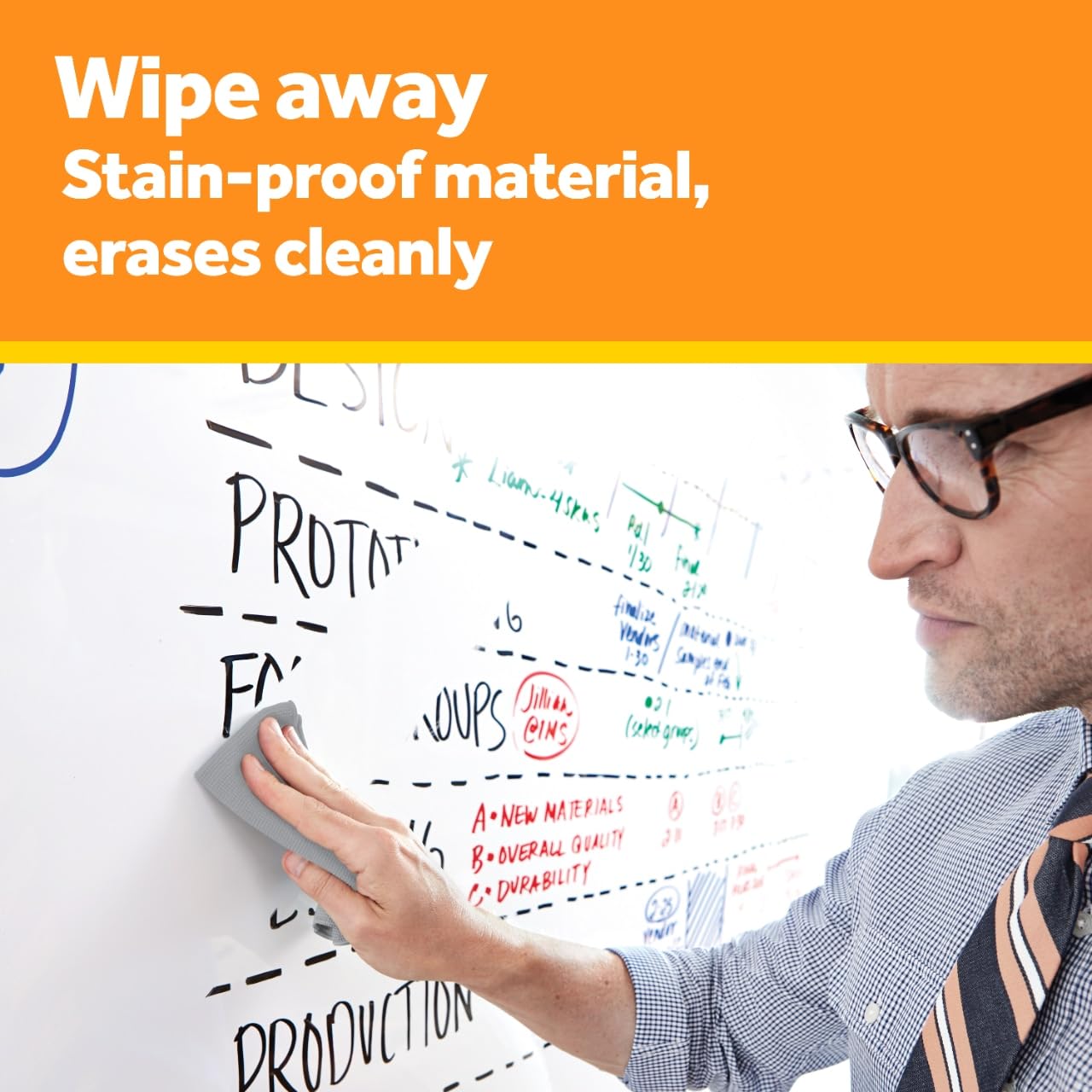 Post-it Dry Erase Whiteboard Film Surface for Walls, Doors, Tables, Chalkboards, Whiteboards, and More, Removable, Stain-Proof, Easy Installation, 3 ft x 2 ft Roll, White, 3 x 2 Feet (DEF3x2)