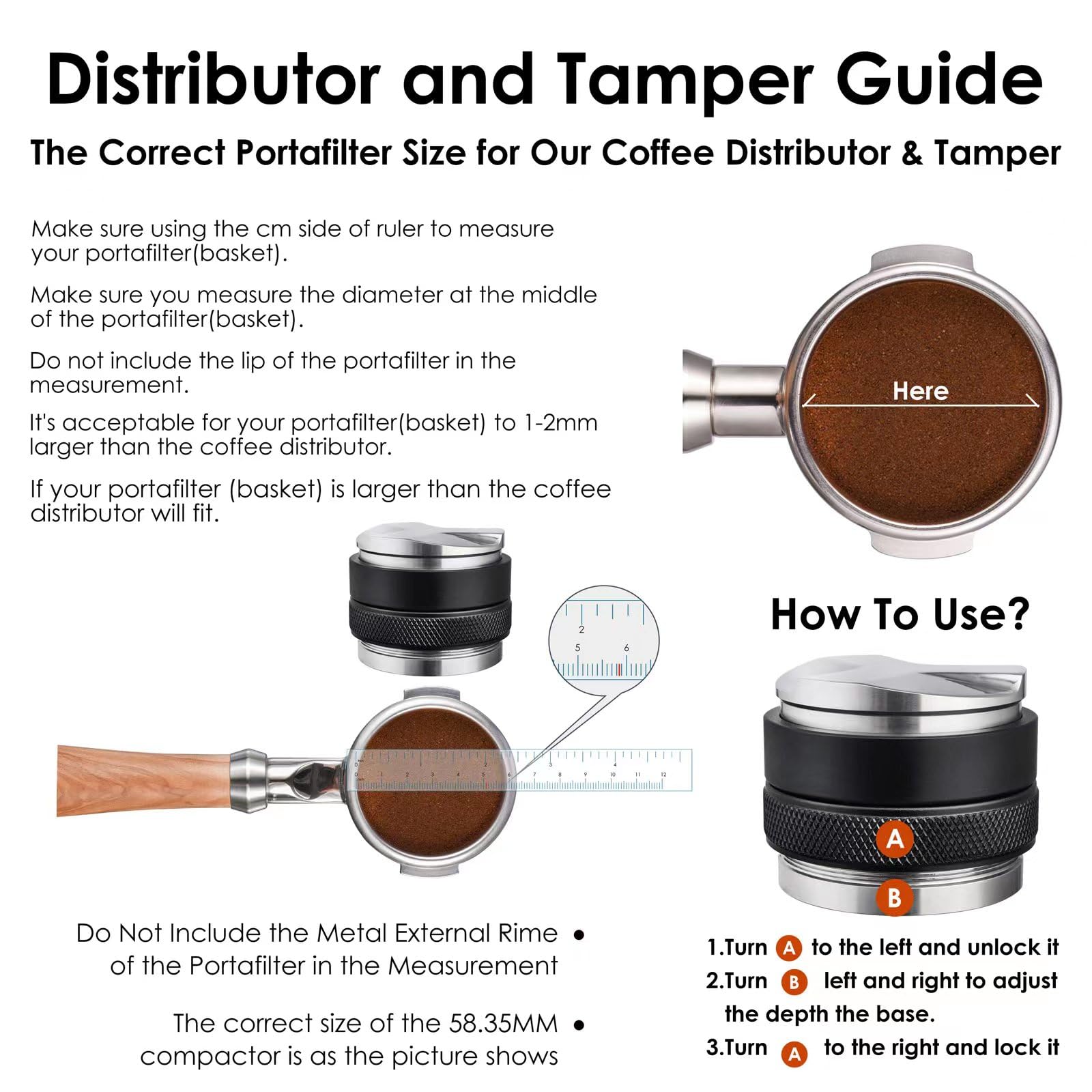 58mm Coffee Distributor and Tamper, MATOW Dual Head Coffee Leveler Fits for Portafilter, Increased Adjustable Depth- Professional Espresso Hand Tampers