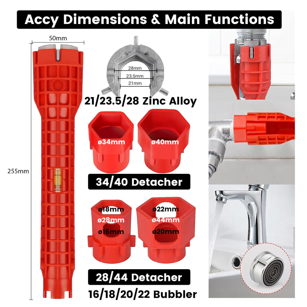 14-in-1 Faucet & Sink Installer Wrench for Tight Spaces – Multi-Purpose Plumbing Tool Kit with Bonus Wide-Jaw Adjustable Wrench – Ideal for Kitchen, Bathroom, Toilet Repair