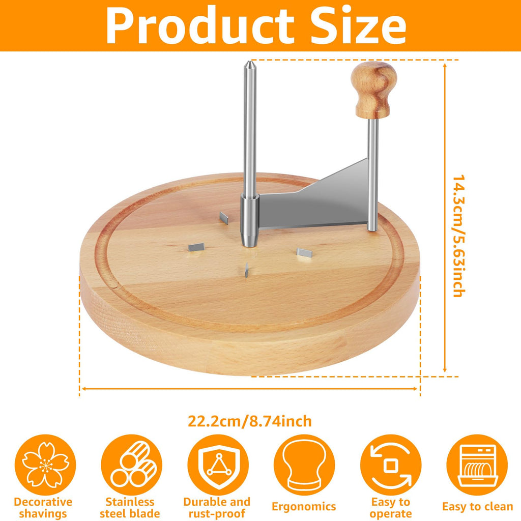 HIERTAOP Cheese Curler, Stainless Steel Shaver, Wooden Cheese Slicer Board, Rust-Proof Multifunctional Chocolate Flower Shaver, Perfect for Cheese Wheel or Chocolate 8.7×5.6 Inch