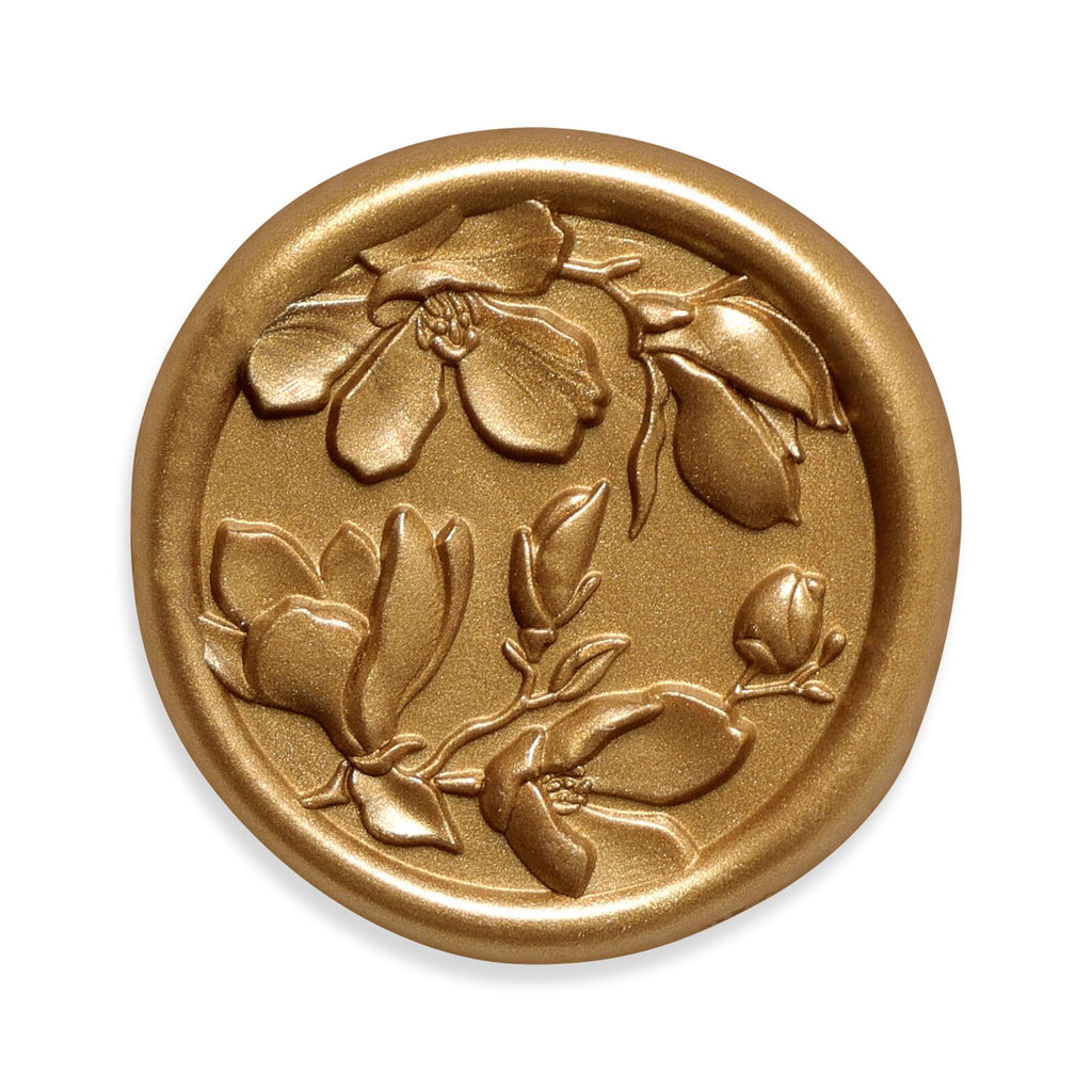UNIQOOO Wax Seal Stickers - 3D Magnolia Wedding Invitation Envelope Botanical Seal Stickers, 50 Pcs Self- Adhesive Antique Gold Stickers, Perfect for Invitation, Christmas, Gift Wrapping, Party