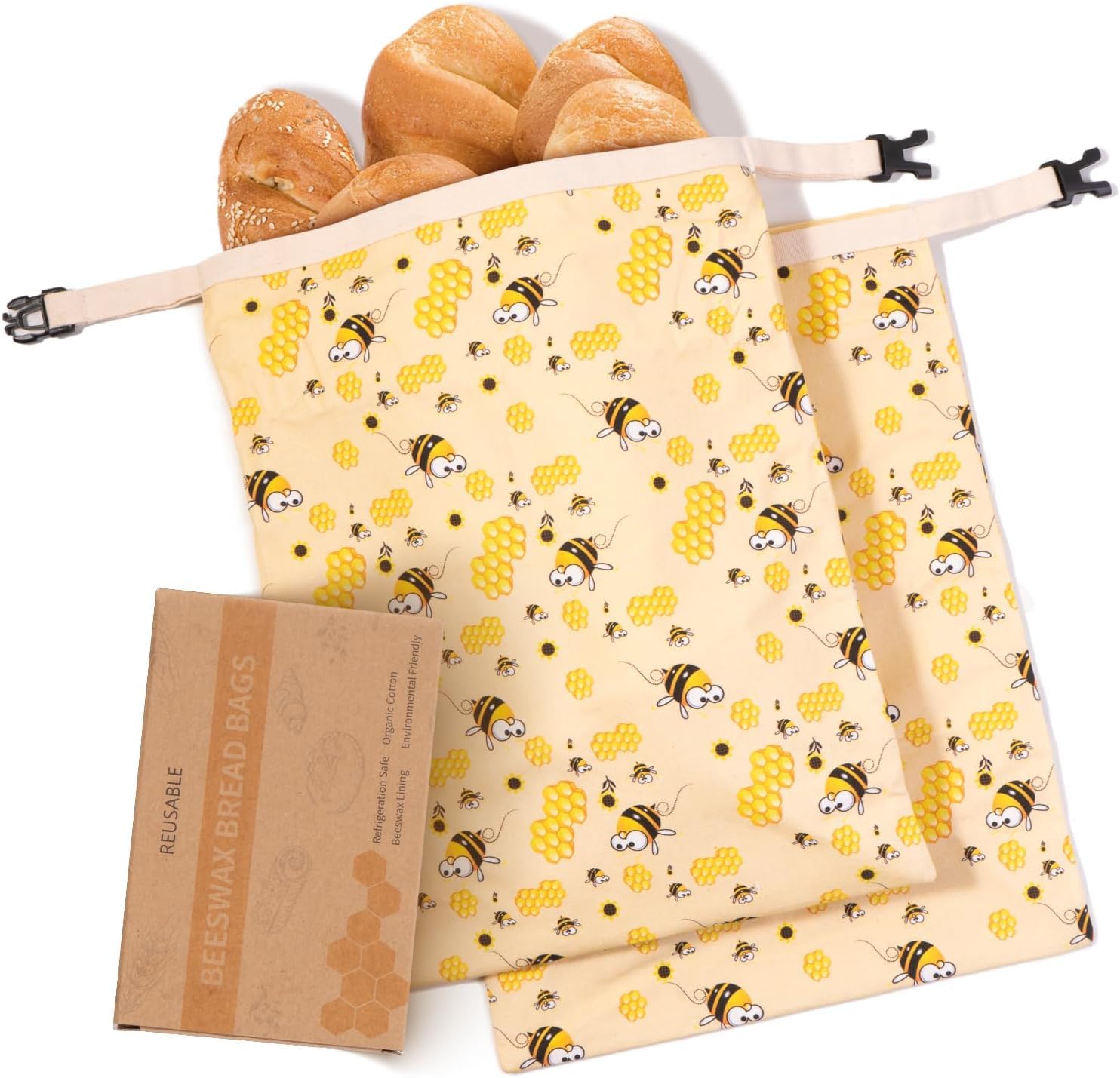 Beeswax Bread Bags for Homemade Bread & Sourdough - 2 Pack Reusable, Freezer Safe Bread Storage Bags with Natural Beeswax Lining, XL Large Container for Freshness, Eco-Friendly Alternative to Plastic
