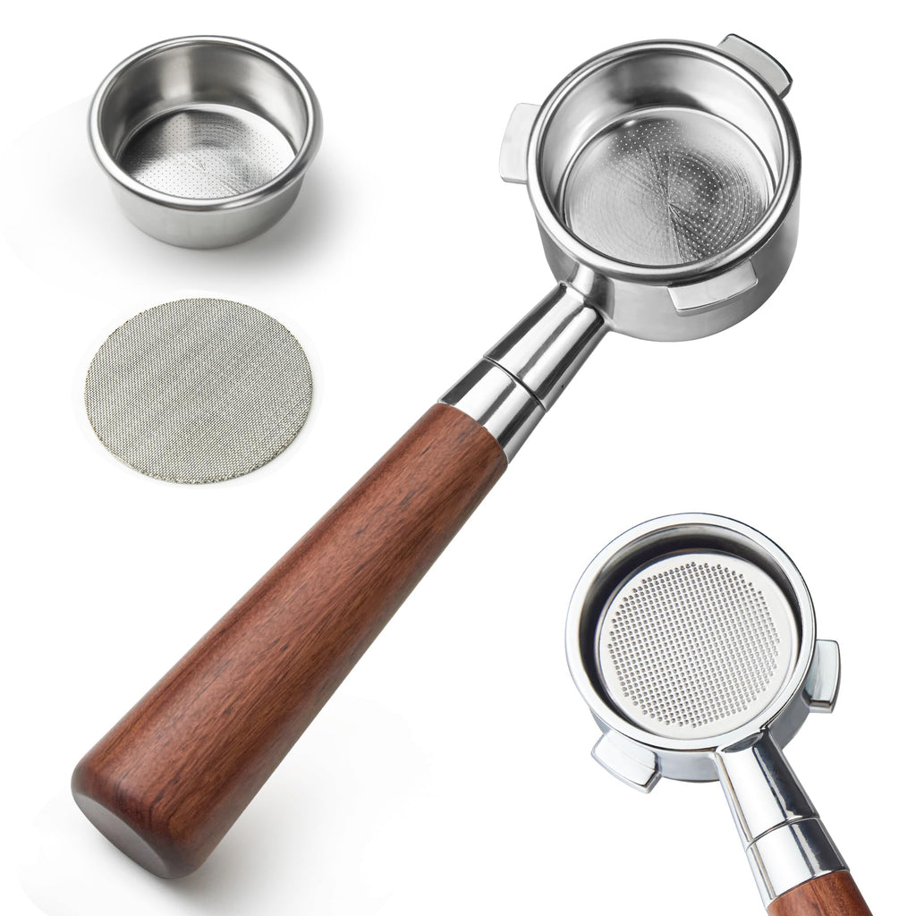 stochastic box 54 mm Bottomless Portafilter with Puck Screen, Compatible with Barista Express BES870XL, Stainless Steel Portafilter and Rosewood Handle