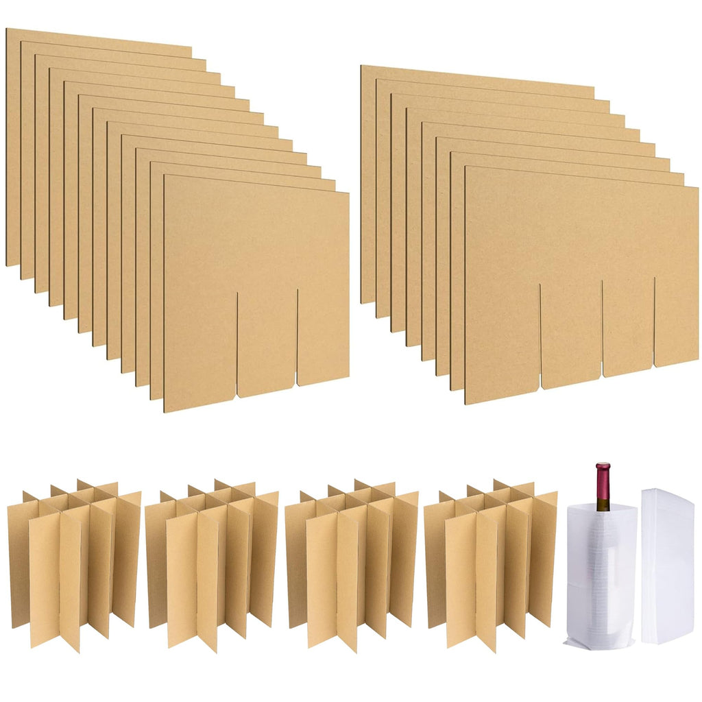 codree 4 Sets Glass Packing Kits- Glass Dividers for Moving Boxes- Glassware Dish Packing Boxes Corrugate Dividers with 48 pcs Foam Pouches Fits 16x12x12 Inch Box (Box Not Included)