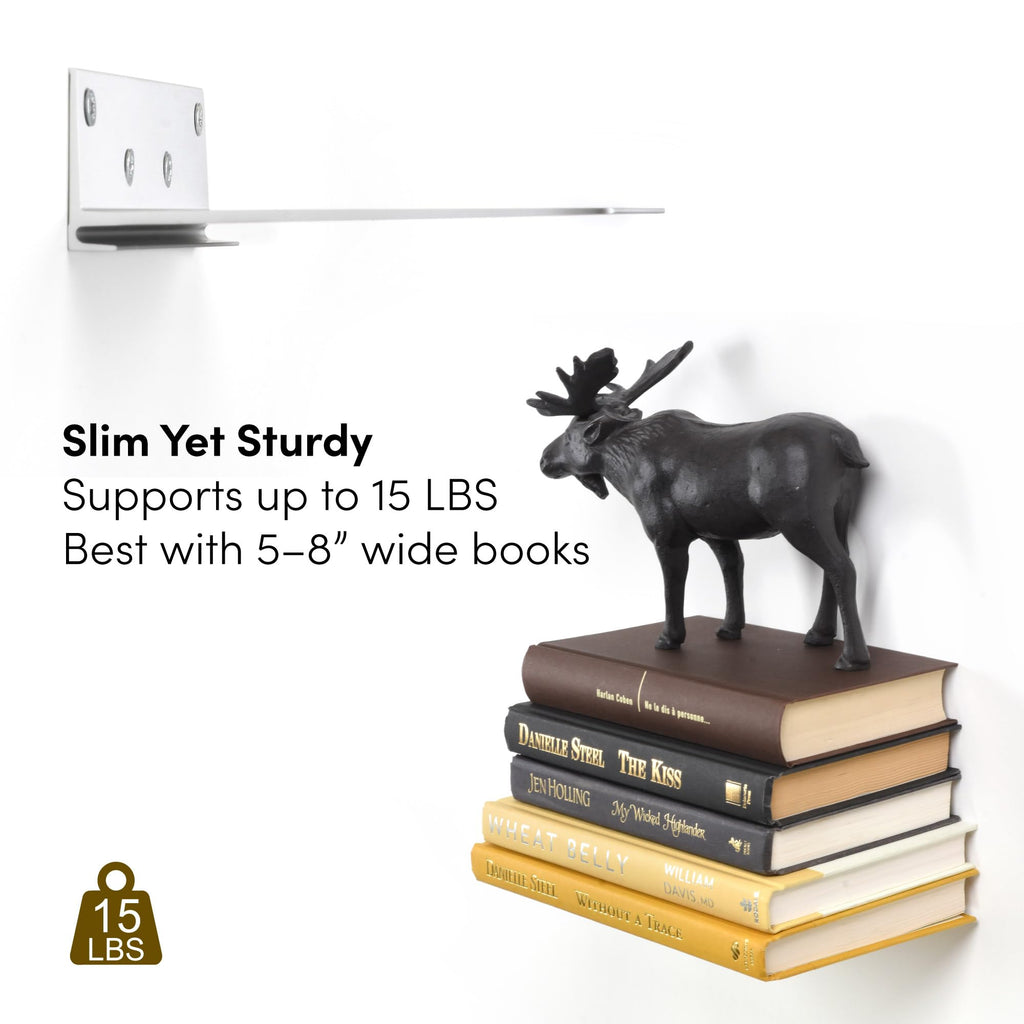 Invisible Floating Wall Bookcase - Set of 4 | Aluminium Book Wall Shelf | Invisible Shelf Holder for Books and Decoration | Modern Space Saving Wall Bookcase