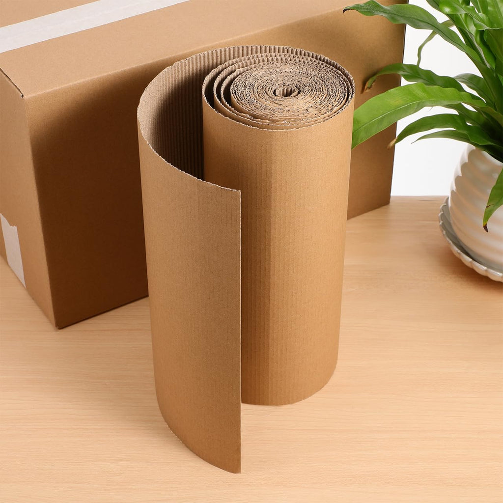 VOSAREA Corrugated Cardboard Roll for Packing and Shipping, 197x12in Single Face Kraft Cushion Wrap, Thicker Wider Sheet Paper for Moving Supplies Fragile Items Crafts Mailing - Beige