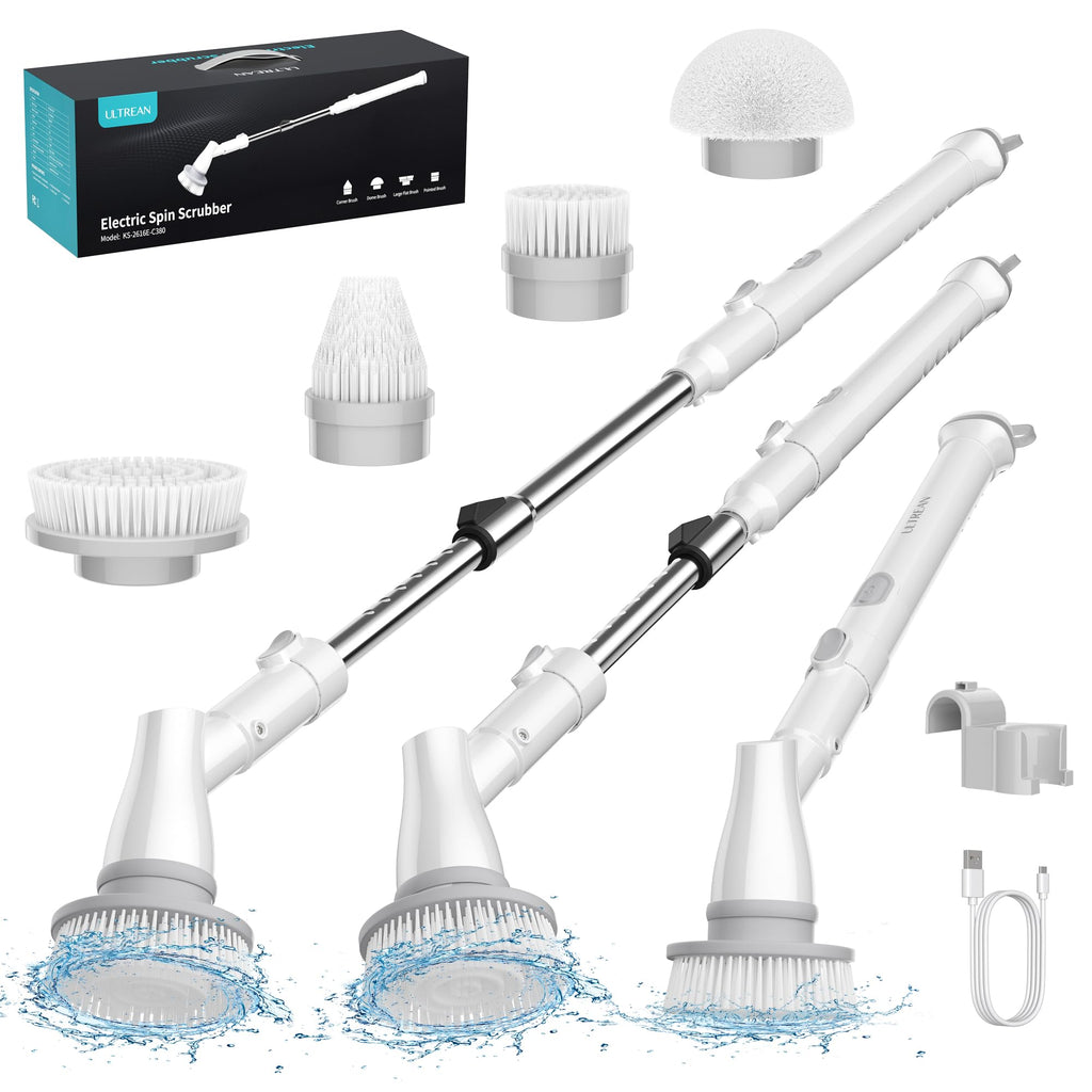 Ultrean Grout Cleaner Brush, Cordless Electric Spin Scrubber with 4 Replaceable Brush Heads Adjustable Extension Handle, 2 Speed Shower Scrubber for Cleaning Bathroom, Tile, Floor, Tub