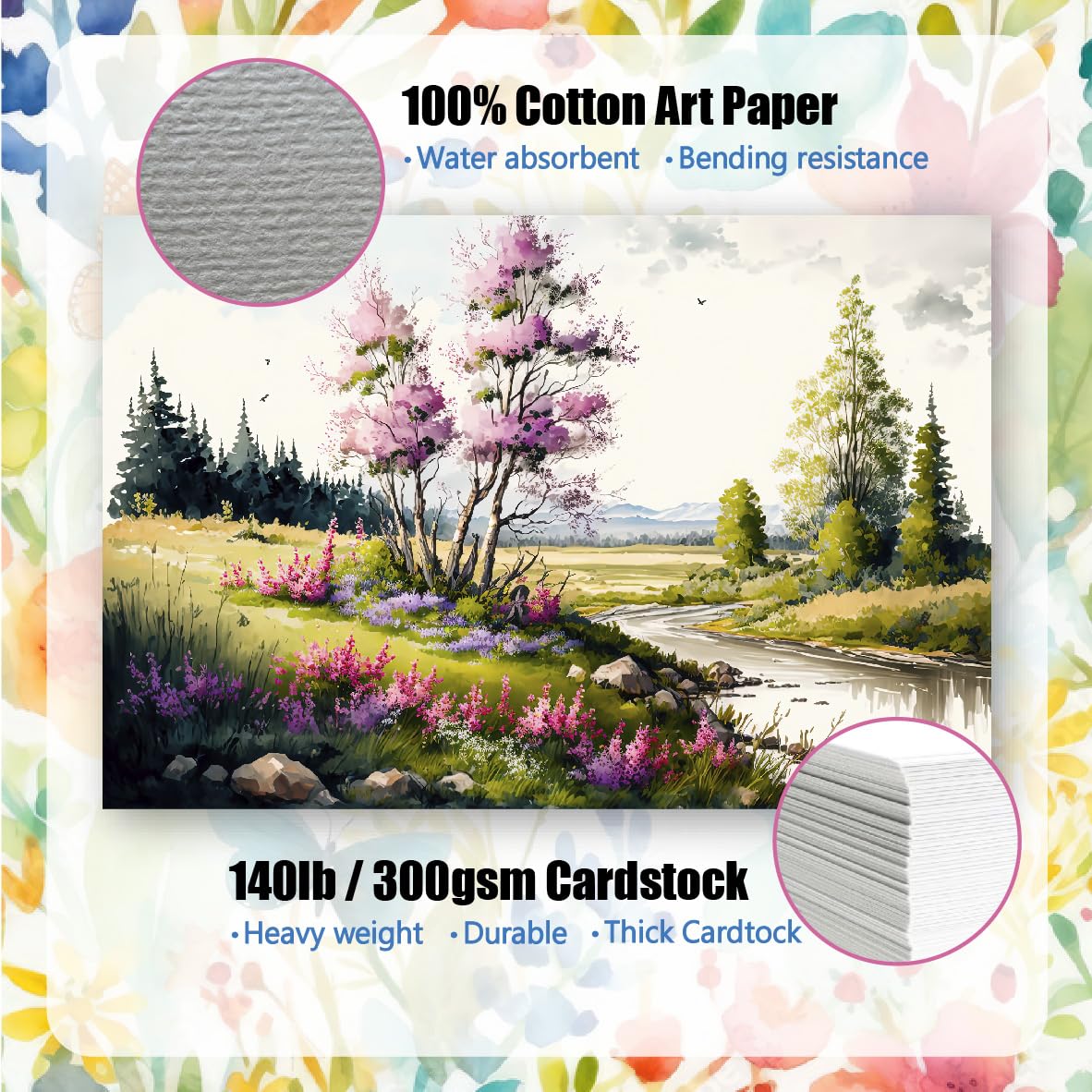 50 Pack Blank Watercolor Cards and Envelopes Set, 140lb Heavyweight 100% Cotton, 4 x 6 Inch Foldable for Painting or Card Making, Christmas Birthday
