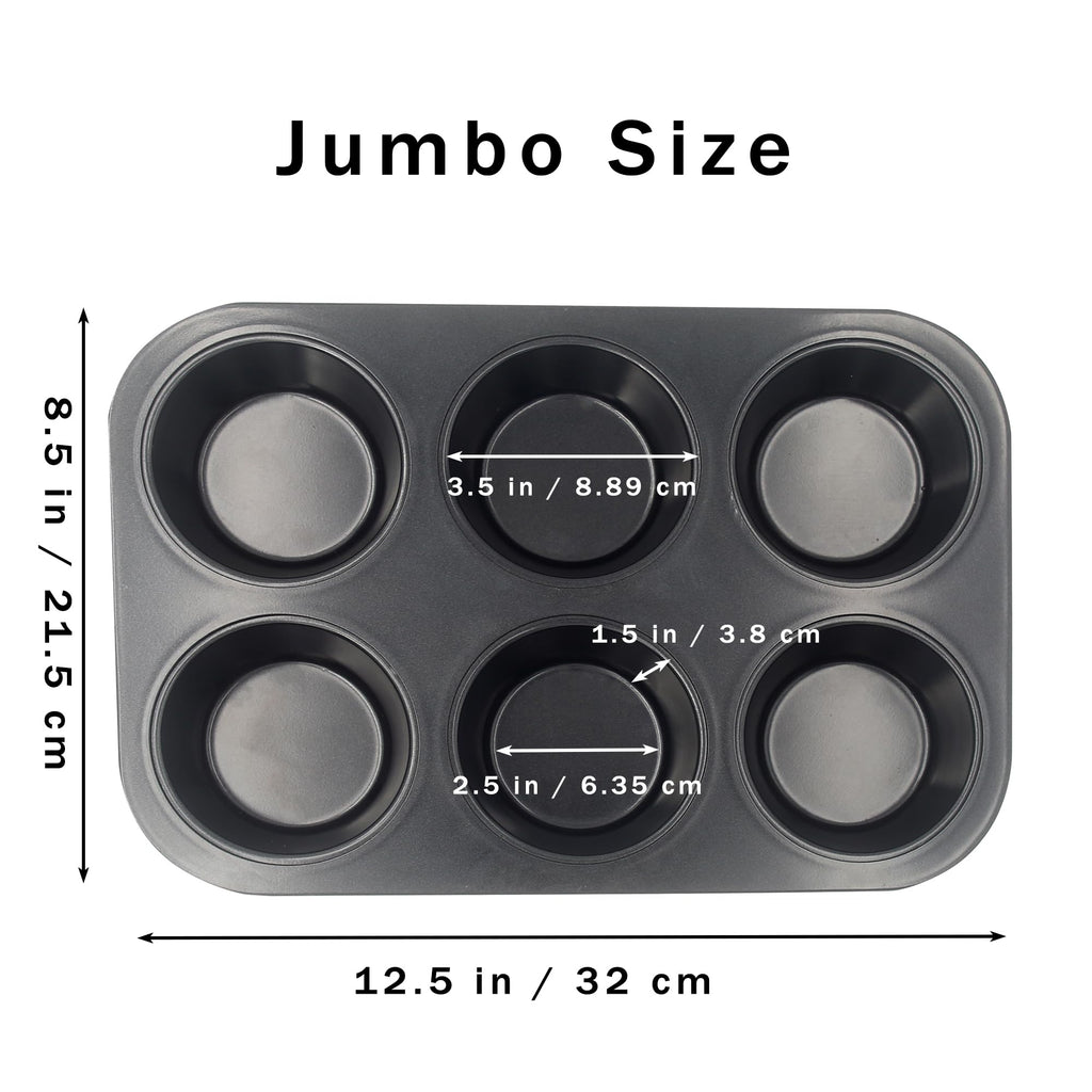 Bakexcel Non-Stick Jumbo Muffin Pans, 6-Cup Set of 2 Baking Pans with a Spatula for Extra-large Muffins & Cupcakes