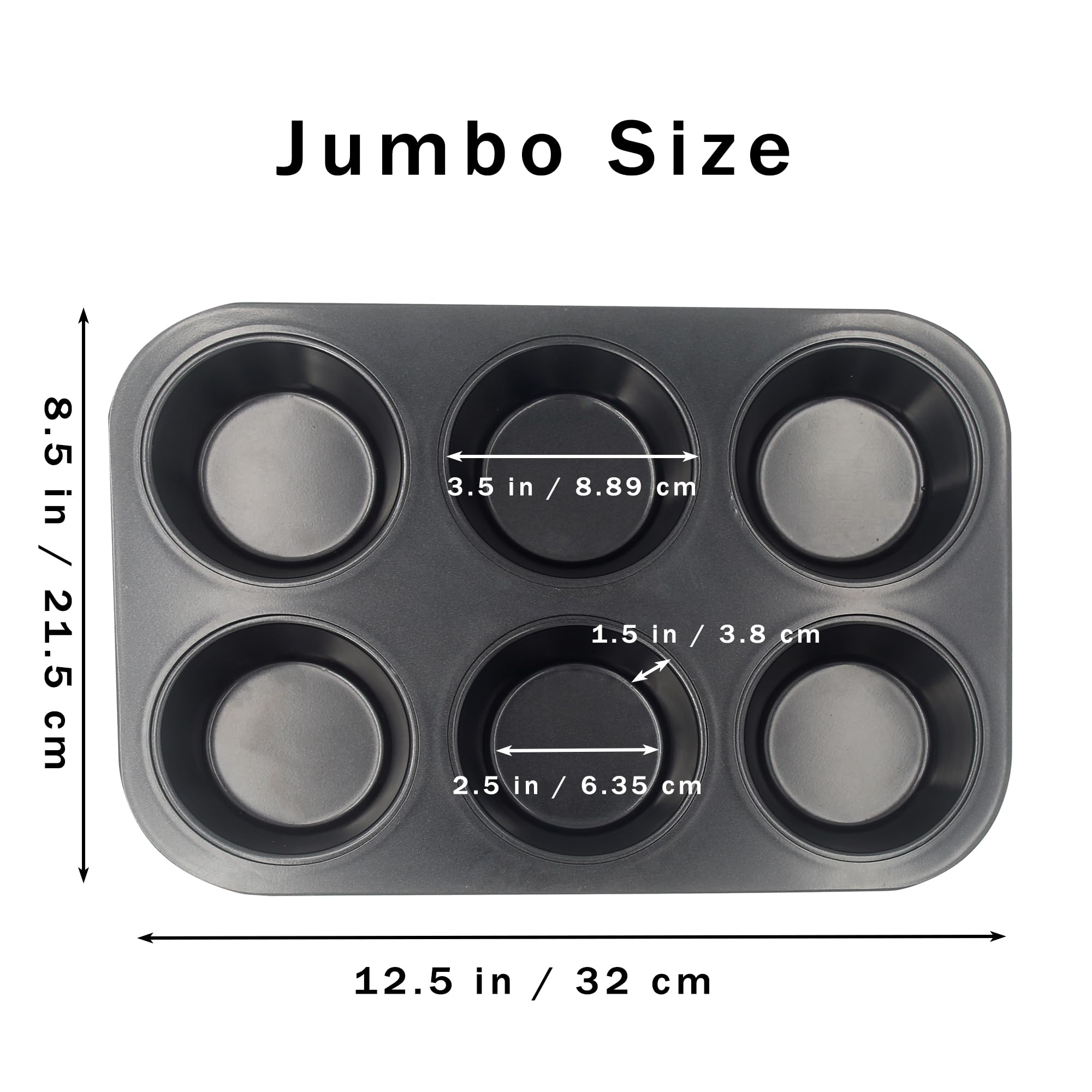 Bakexcel Non-Stick Jumbo Muffin Pans, 6-Cup Set of 2 Baking Pans with a Spatula for Extra-large Muffins & Cupcakes