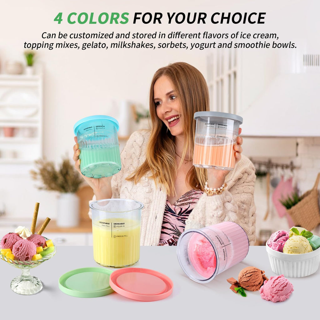 4 Pack Ice Cream Pints and Lids Compatible with Ninja Creami Deluxe Ice Cream Maker (NC501 Series) Ninja Creami Deluxe Containers