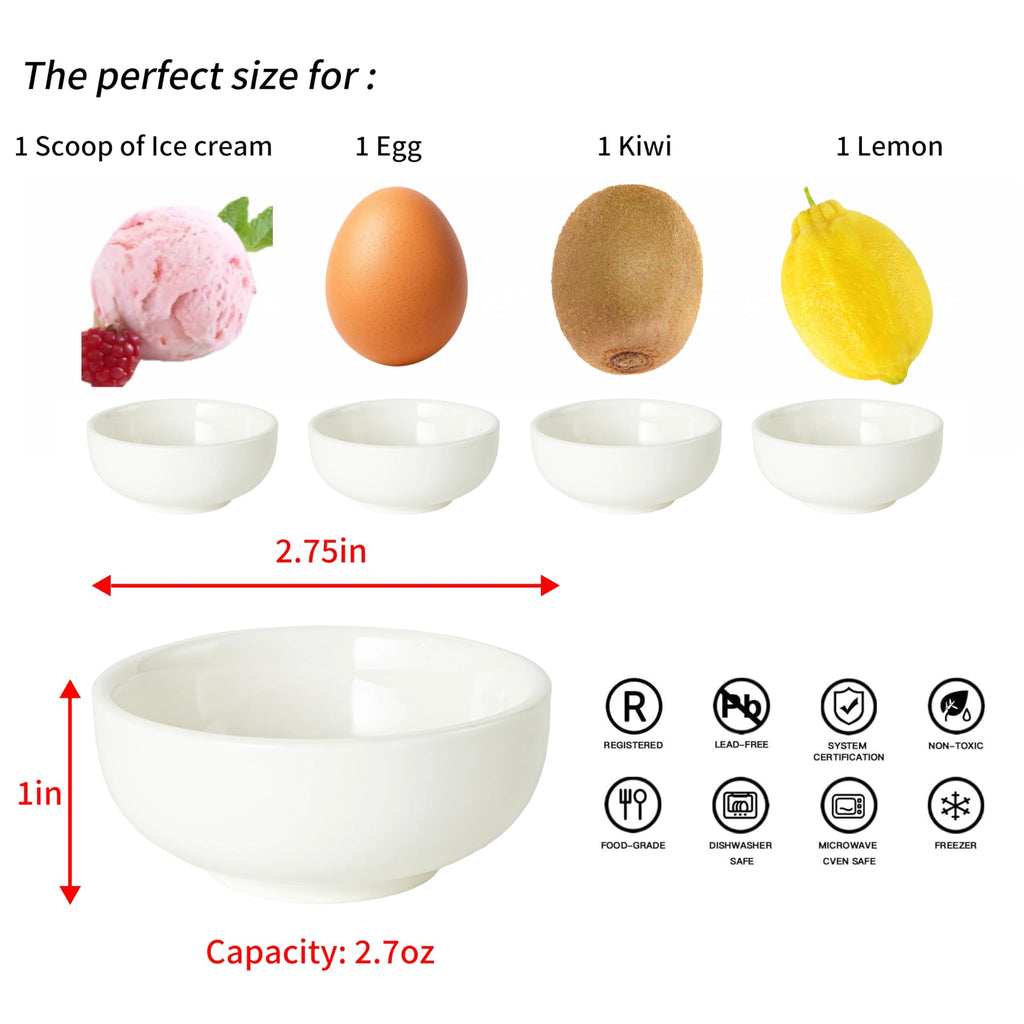 Swuut Ceramic Pinch Bowls,2.5 oz Mini Prep Dip Bowl Set,Small Dipping Salsa Charcuterie Soy Sauce Side Dish for Sushi,Set of 6 (White)