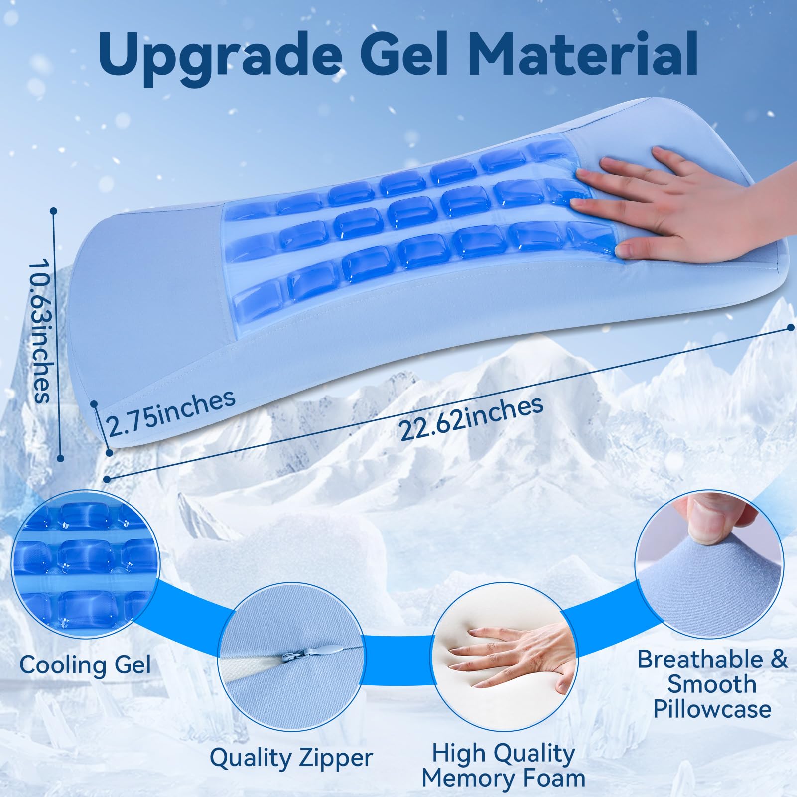 Lumbar Support Pillow for Bed, Memory Foam Lower Back Pillow with Cooling Gel, Ergonomic Back Support for Side & Back Sleepers, Removable Breathable Cover for Bed, Sofa & Car