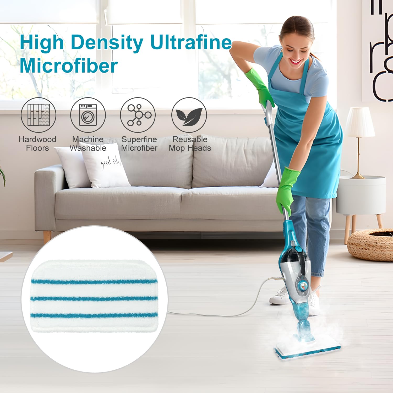 8 Pack Steam Mop Pads Replacement Compatible with Black+Decker Steam Mop SM1600, SM1610, SM1620, HSM13E1, HSMC1300FX, HSMC1321, HSMC1361SG SMP20 Black and Decker Steam Mop Pads for Floor Cleaning