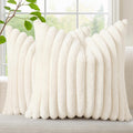 decorUhome Cream White Throw Pillow Covers 18x18 Inch Set of 2, Faux Fur Velvet Decorative Pillow Covers, Fuzzy Striped Cushion Covers Pillow Cases for Sofa Couch, Living Room Home Decor