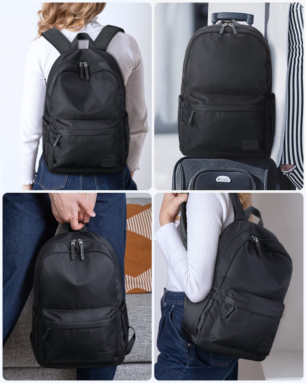 HOMIEE Lightweight Stylish Backpack, Water-Resistant Daypack Unisex Laptop Bookbag, 14-Inch Laptop Casual Backpack for Women & Men, Travel/School/Casual/Work Backpack, Black