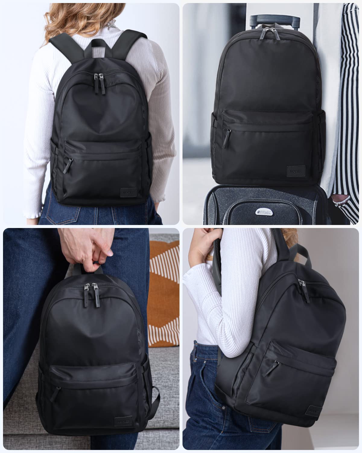 HOMIEE Lightweight Stylish Backpack, Water-Resistant Daypack Unisex Laptop Bookbag, 14-Inch Laptop Casual Backpack for Women & Men, Travel/School/Casual/Work Backpack, Black