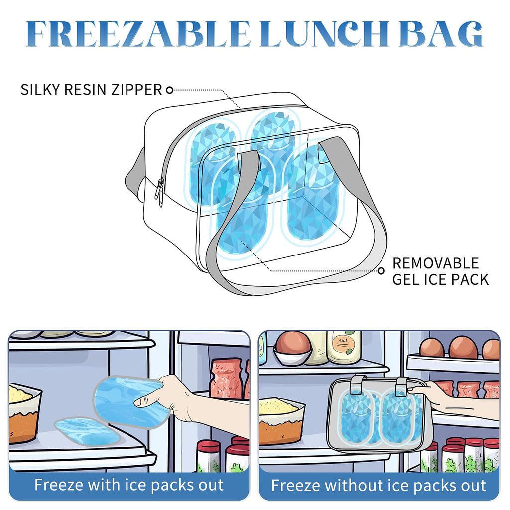 Insulated Lunch Bags for Women,Built-in Ice Pack Small Cooler,Freezable Lunch Bag, Waterproof and Durable Womens Lunch Bag for Work,Picnics,Travel,and Meal Preparation