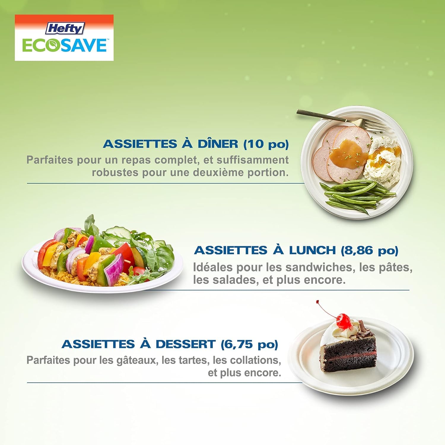 Hefty ECOSAVE Compostable Disposable Paper Plates Dinner 10", 80 Count