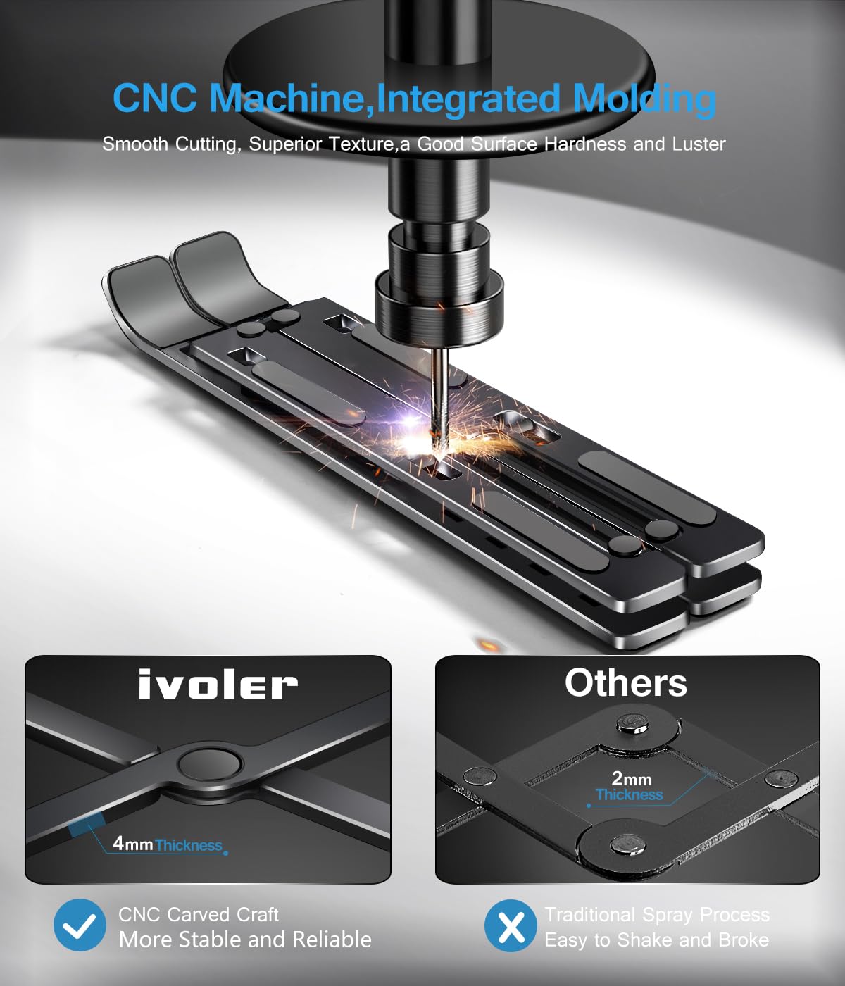 ivoler Laptop Stand, Laptop Holder Riser Computer Tablet Stand, 6 Angles Adjustable Aluminum Ergonomic Foldable Portable Desktop Holder Compatible with 10-15.6” MacBook,iPad, HP, Dell, Lenovo Black