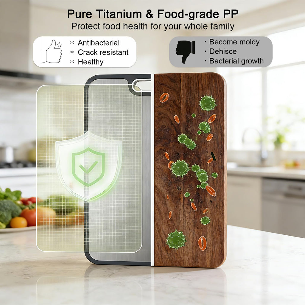 Titanium Cutting Board for Kitchen, Double Sided Food Grade Chopping Board, Pure Titanium & Wheat Straw PP, Easy to Clean Large 16”×10”, Kitchen Essential, Planche a Decouper