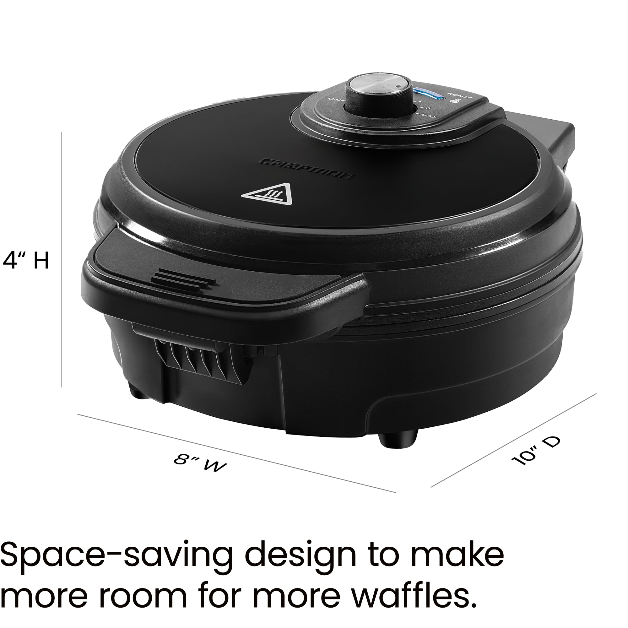 Chefman Anti-Overflow Belgian Waffle Maker w/ Shade Selector, Temperature Control, Mess Free Moat, Round Iron w/ Nonstick Plates & Cool Touch Handle, Measuring Cup Included, Black