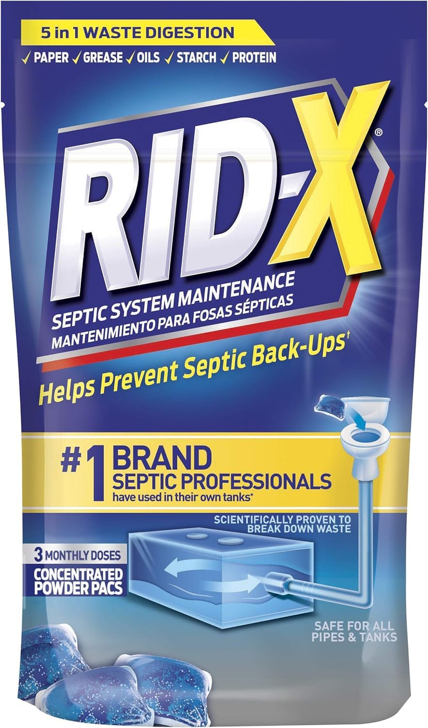 Rid-X Septic Tank System 3 Month Supply Dual Action Septi-Pacs Treatment, 3 Count, 3.2oz