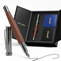 WEMATE Wood Fountain Pen with Ergonomic Grip, Fine Nib, 20 Ink Cartridges(10 Black&10 Blue), 1 Ink Converter, Smooth Writing&No Skips, Office Gift for Men, Professional