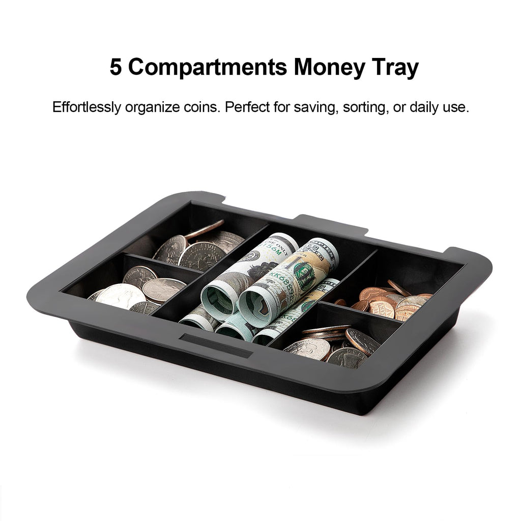 Jssmst Small Cash Box with Combination Lock – Durable Metal Cash Box with Money Tray Black,7.87 x 6.3 x 3.35 inches, CB0701M