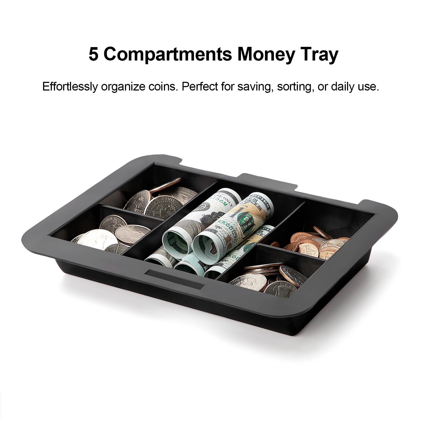 Jssmst Small Cash Box with Combination Lock – Durable Metal Cash Box with Money Tray Black,7.87 x 6.3 x 3.35 inches, CB0701M